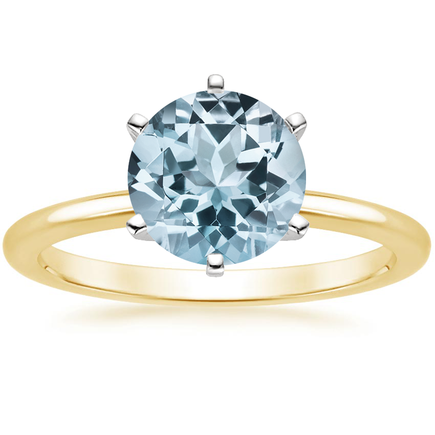 Aquamarine 1.5mm Comfort Fit Six-Prong Solitaire Ring in 18K Yellow Gold