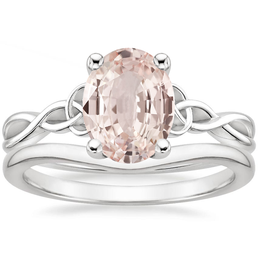 Platinum Entwined Celtic Love Knot Ring with Petite Curved Wedding Ring