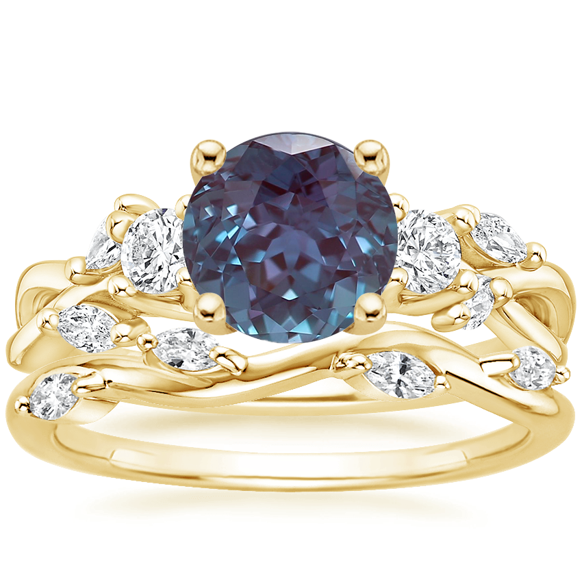 18K Yellow Gold Three Stone Willow Diamond Ring (1/3 ct. tw.) with Winding Willow Diamond Ring