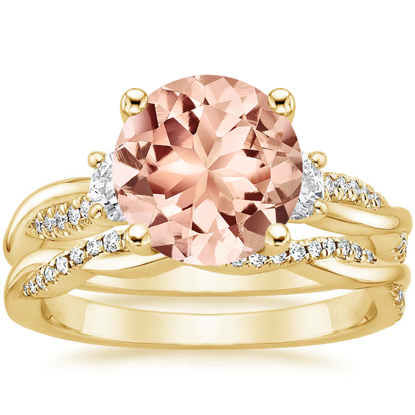 18KY Morganite Three Stone Petite Twisted Vine Diamond Bridal Set (1/2 ct. tw.), top view