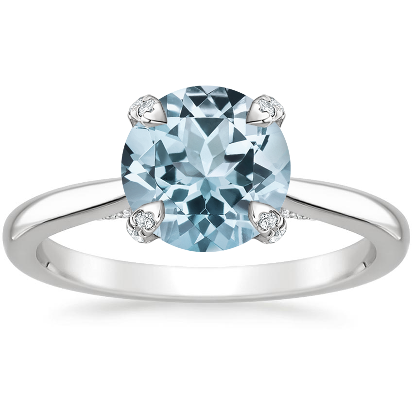 Aquamarine Adorned Dawn Diamond Ring in 18K White Gold