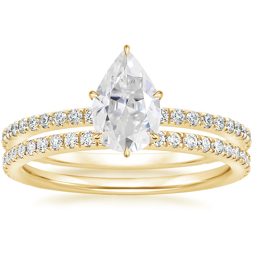 18KY Moissanite Demi Diamond Ring with Luxe Ballad Diamond Ring, top view