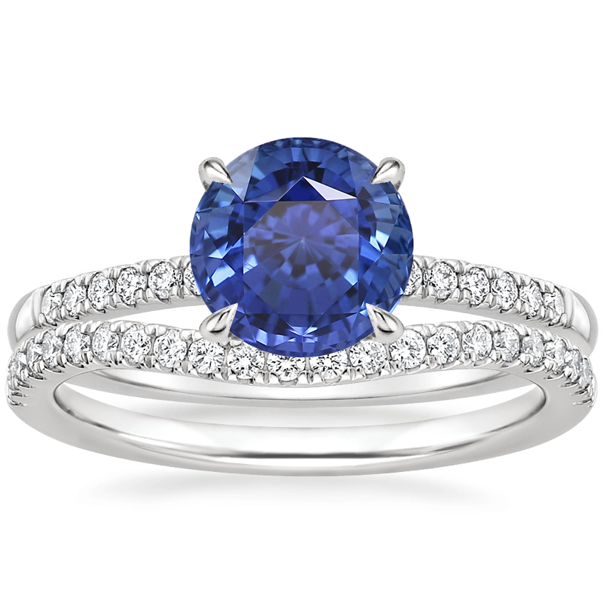 18K White Gold Petite Viviana Diamond Ring (1/6 ct. tw.) with Curved Ballad Diamond Ring (1/6 ct. tw.)
