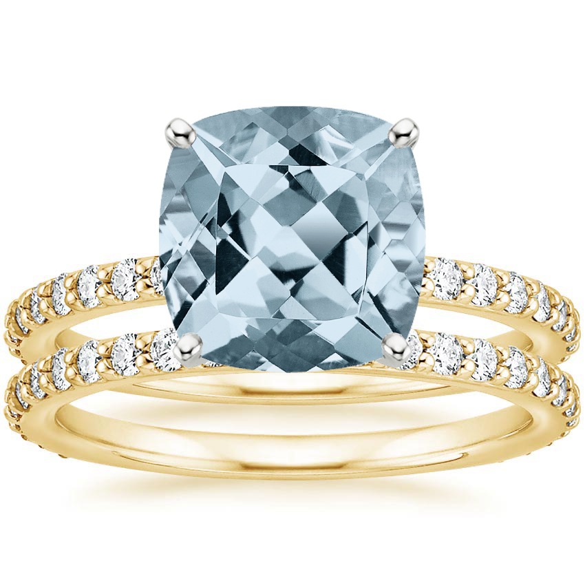 18KY Aquamarine Luxe Petite Shared Prong Diamond Bridal Set (3/4 ct. tw.), top view