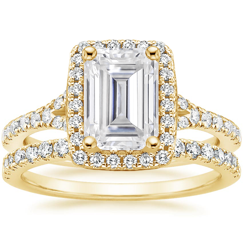 18KY Moissanite Joy Diamond Ring (1/3 ct. tw.) with Bliss Diamond Ring (1/5 ct. tw.), top view