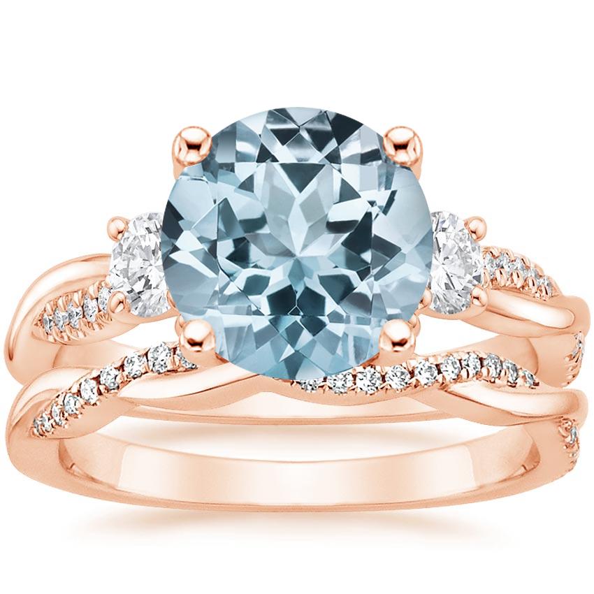 14KR Aquamarine Three Stone Petite Twisted Vine Diamond Bridal Set (1/2 ct. tw.), top view