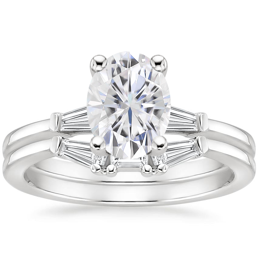 18KW Moissanite Tapered Baguette Diamond Bridal Set, top view
