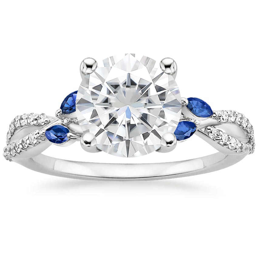 Moissanite Luxe Willow Sapphire and Diamond Ring (1/8 ct. tw.) in Platinum