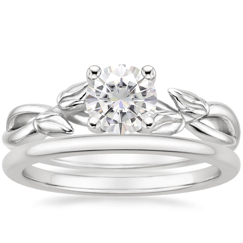 Platinum Budding Willow Ring with Petite Comfort Fit Wedding Ring