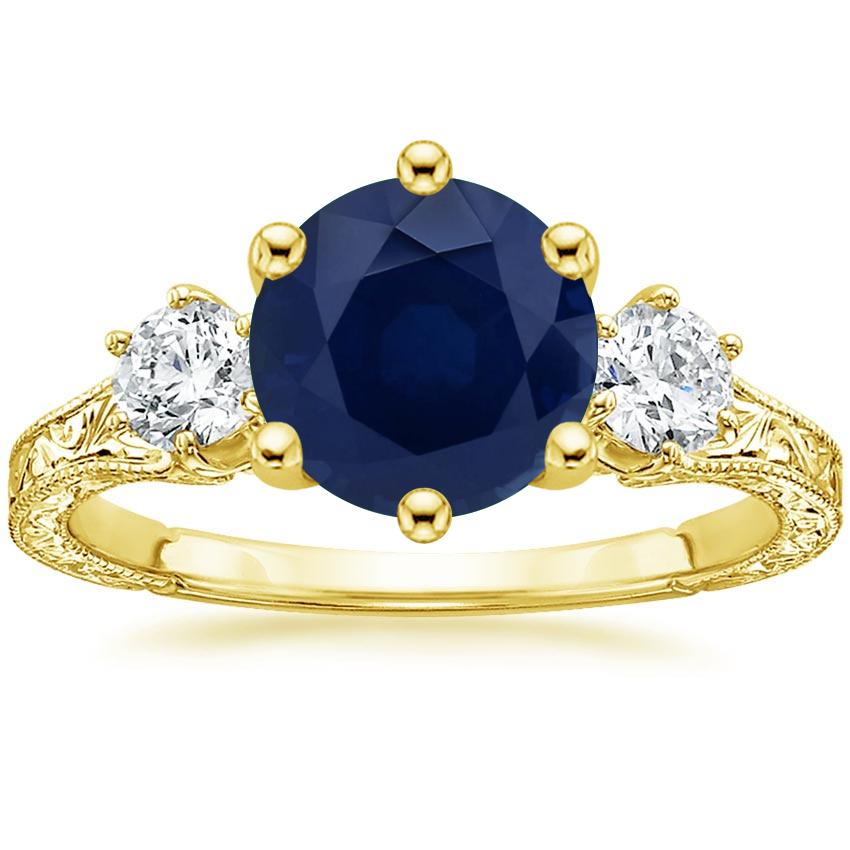 18K Yellow Gold Hudson Engraved Three Stone Diamond Ring (1/3 ct. tw.), large top view