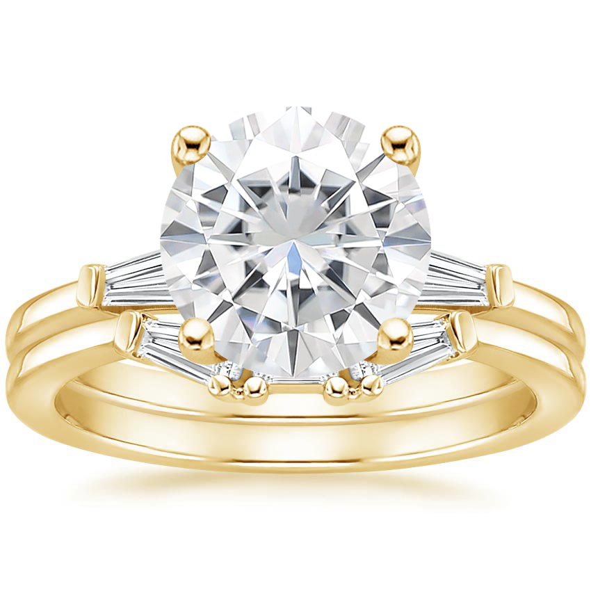 18KY Moissanite Tapered Baguette Diamond Bridal Set, top view