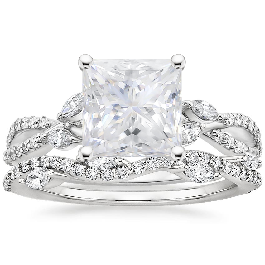 18KW Moissanite Luxe Willow Diamond Ring (1/4 ct. tw.) with Luxe Winding Willow Diamond Ring (1/4 ct. tw.), top view