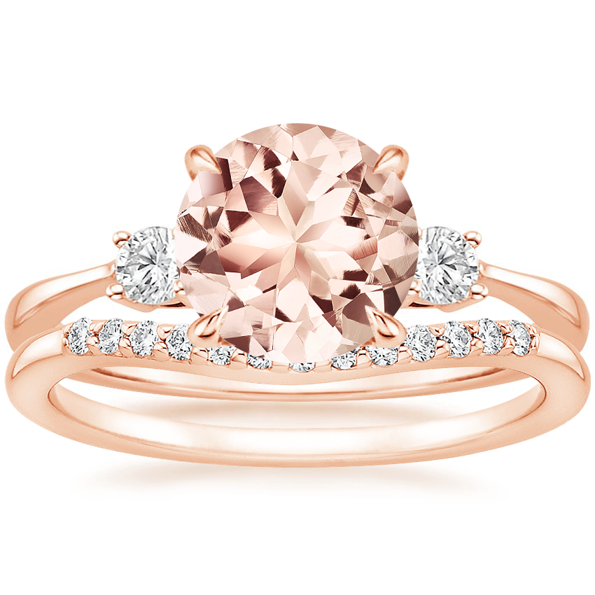 14KR Morganite Selene Diamond Ring with Petite Curved Diamond Ring, top view