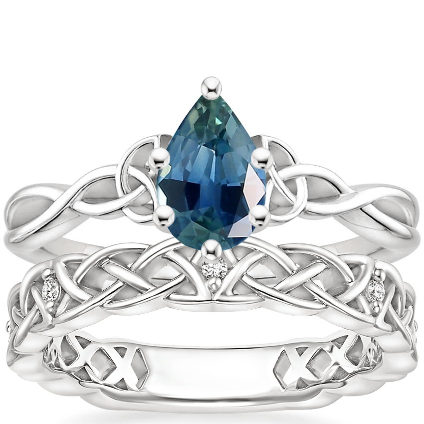 18K White Gold Entwined Celtic Love Knot Ring with Celtic Knot Diamond Ring