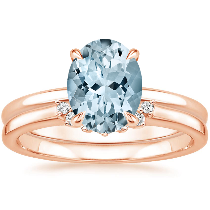 14KR Aquamarine Elodie Ring with Crescent Diamond Ring, top view