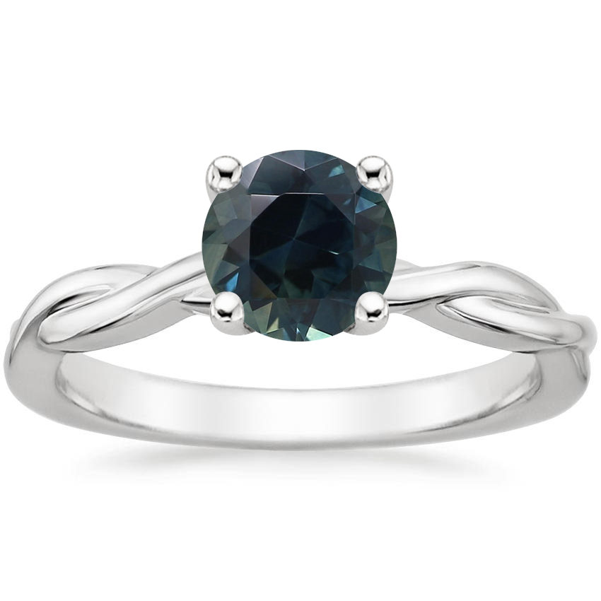 Sapphire Twisted Vine Solitaire Ring in 14K White Gold