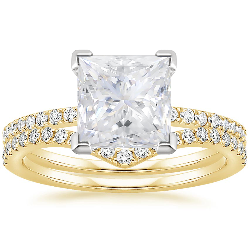 18KY Moissanite Ballad Diamond Ring (1/8 ct. tw.) with Flair Diamond Ring (1/6 ct. tw.), top view