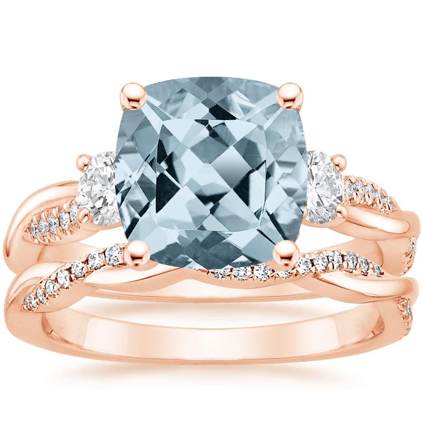 14KR Aquamarine Three Stone Petite Twisted Vine Diamond Bridal Set (1/2 ct. tw.), top view