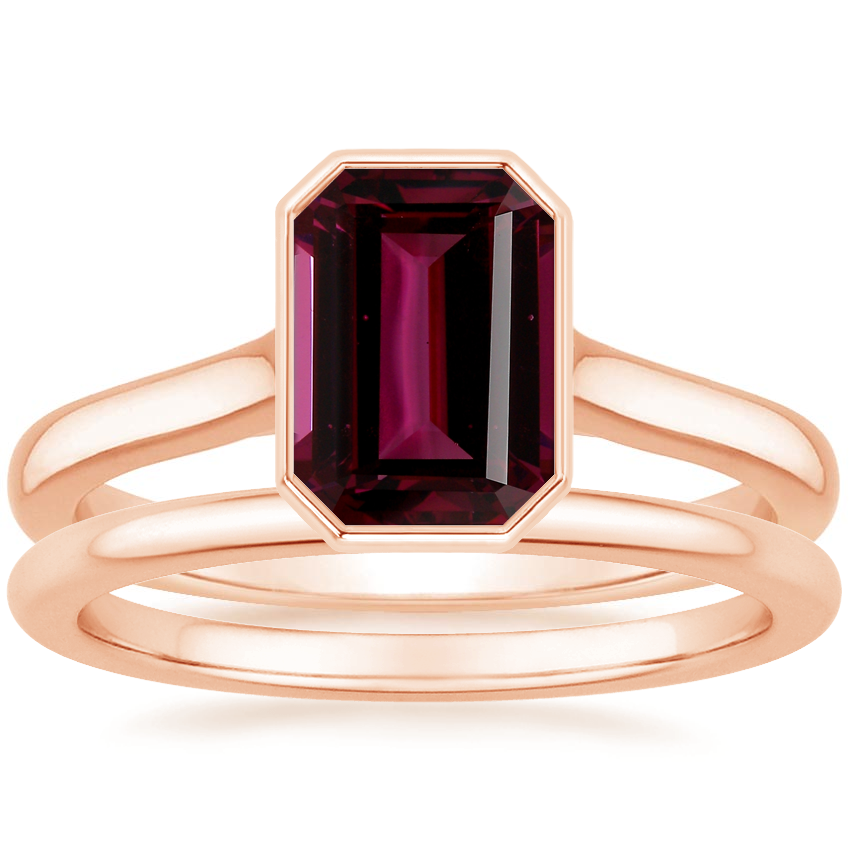 14K Rose Gold Luna Ring with Petite Comfort Fit Wedding Ring