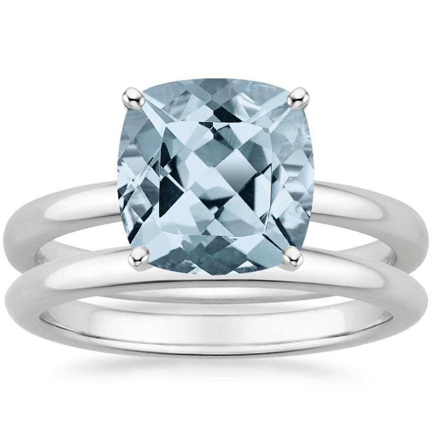 18KW Aquamarine 2mm Comfort Fit Bridal Set, top view