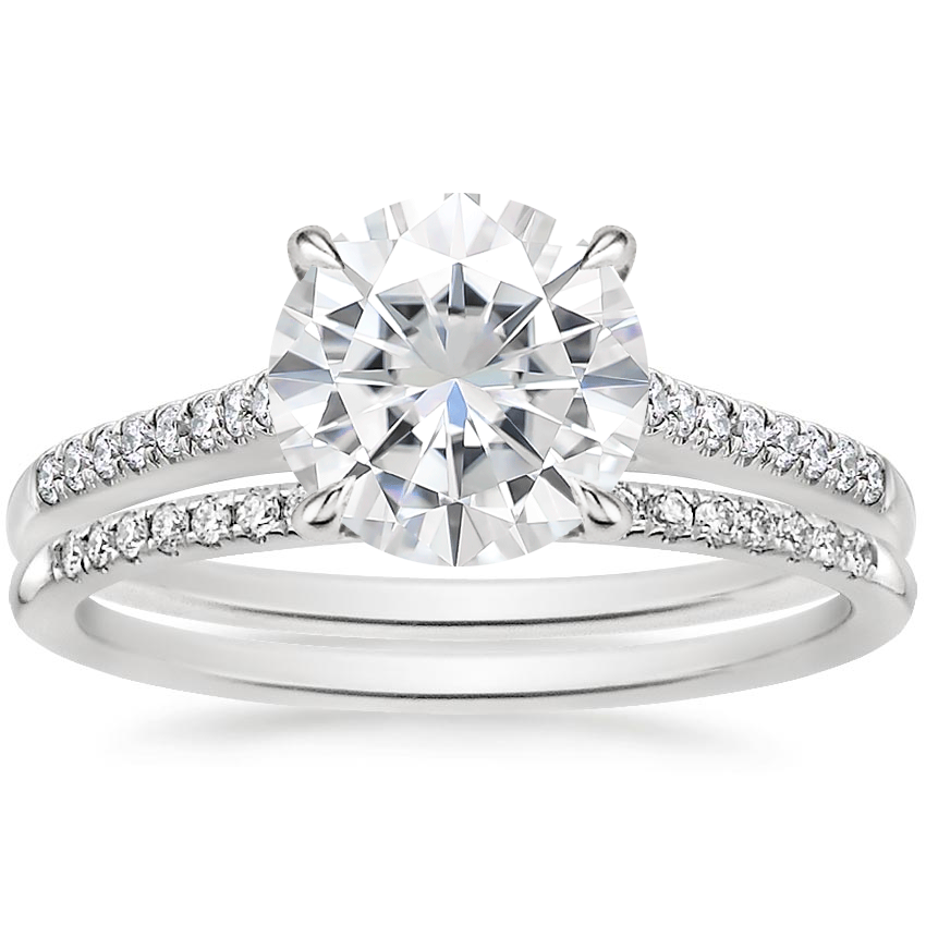 18KW Moissanite Lissome Diamond Ring (1/10 ct. tw.) with Whisper Diamond Ring, top view