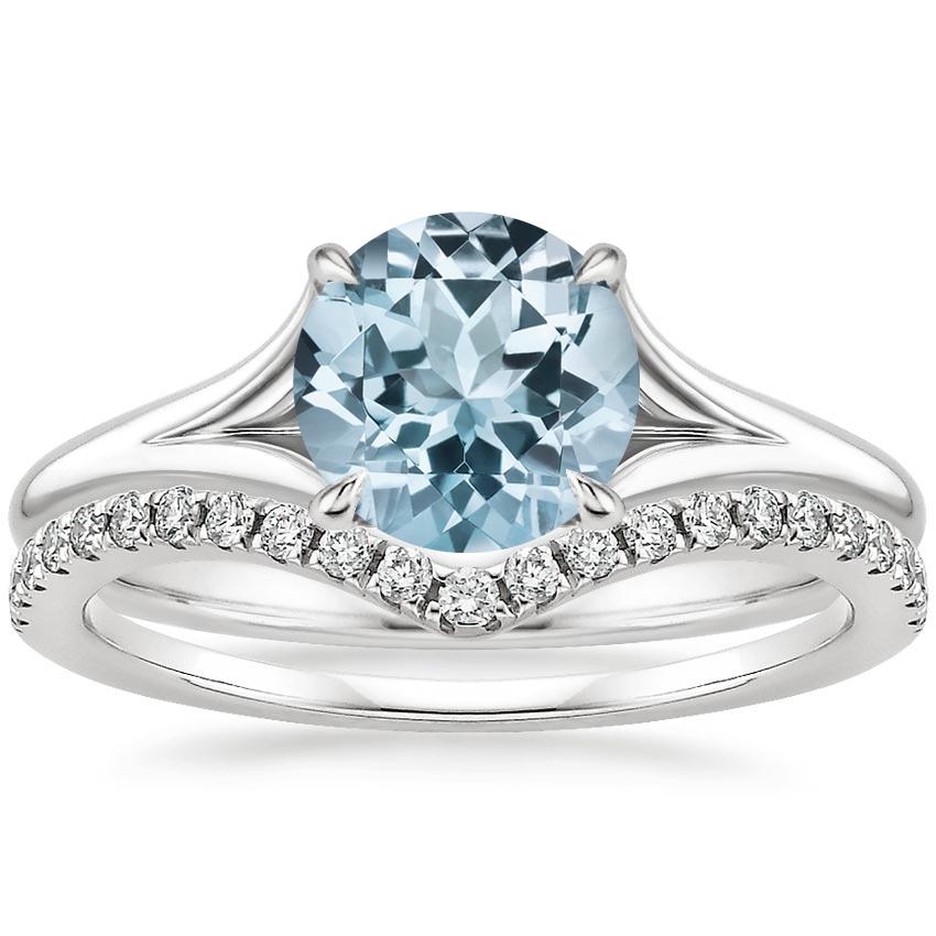 18KW Aquamarine Reverie Ring with Flair Diamond Ring (1/6 ct. tw.), top view