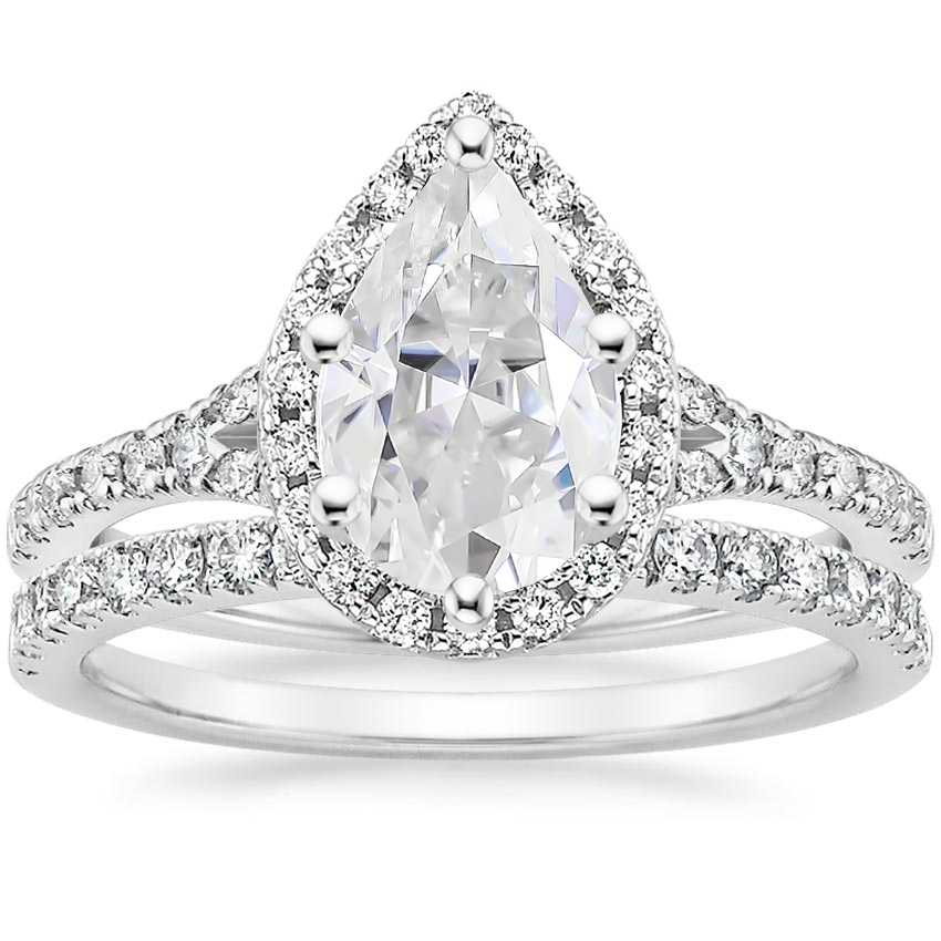18KW Moissanite Joy Diamond Ring (1/3 ct. tw.) with Bliss Diamond Ring (1/5 ct. tw.), top view