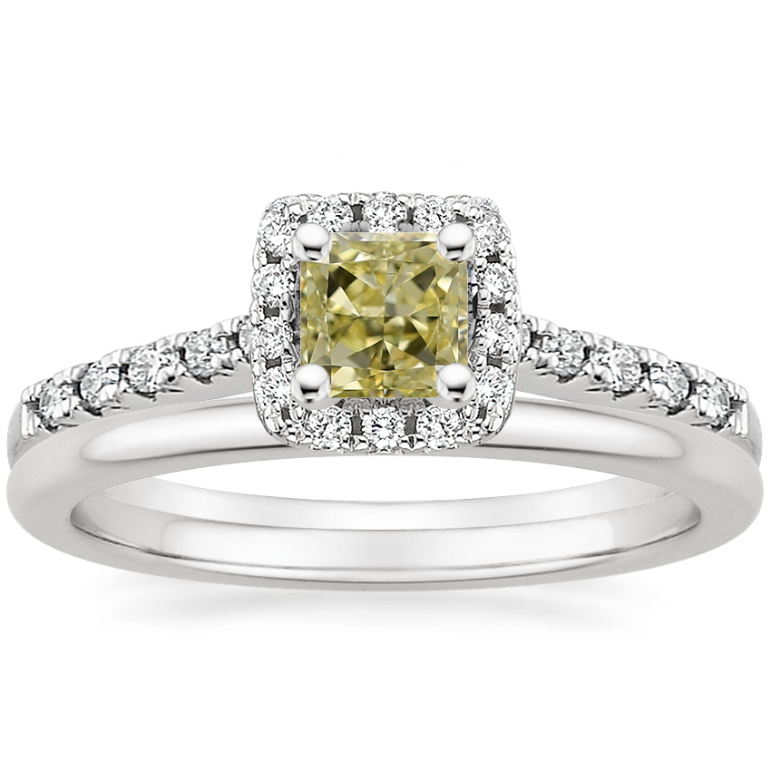 Platinum Odessa Diamond Ring (1/4 ct. tw.) with Petite Comfort Fit Wedding Ring