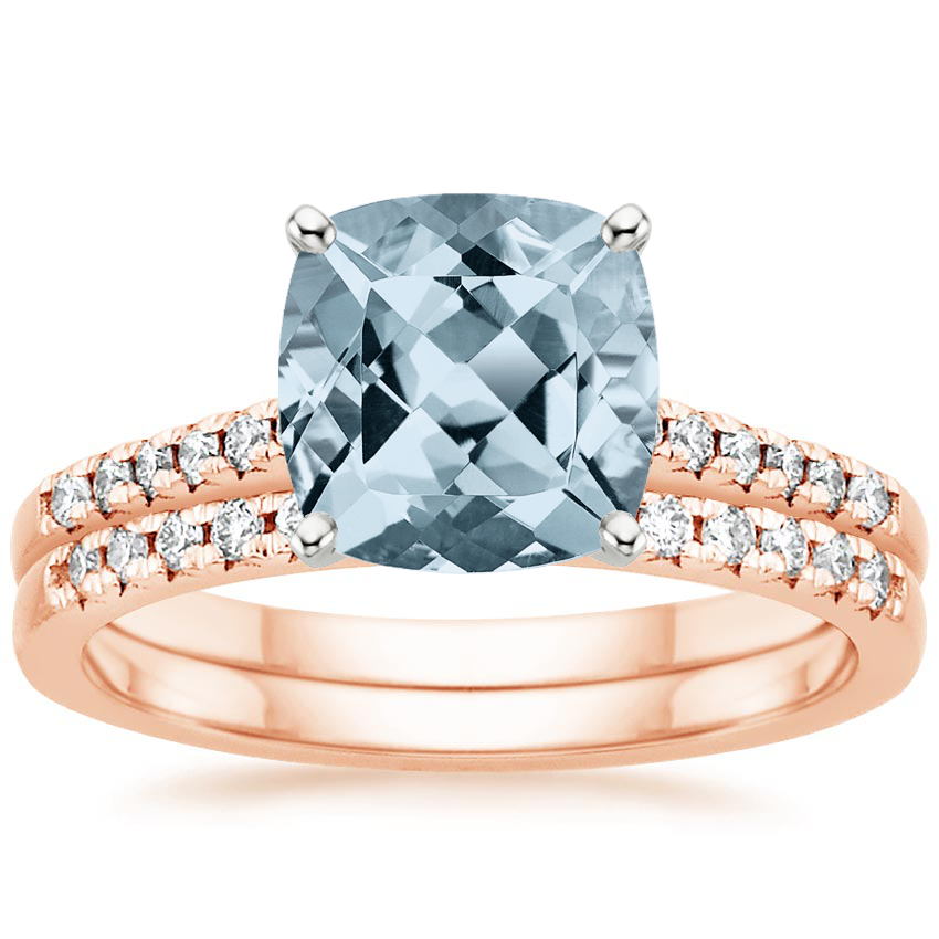 14KR Aquamarine Sonora Diamond Bridal Set (1/4 ct. tw.), top view