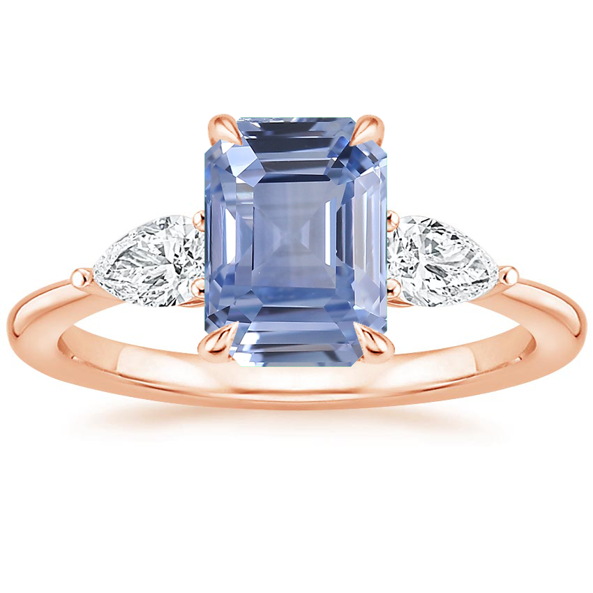 14K Rose Gold Opera Three Stone Diamond Ring, large top view