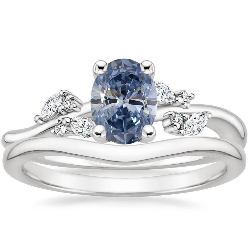 18K White Gold Arden Diamond Ring with Petite Curved Wedding Ring