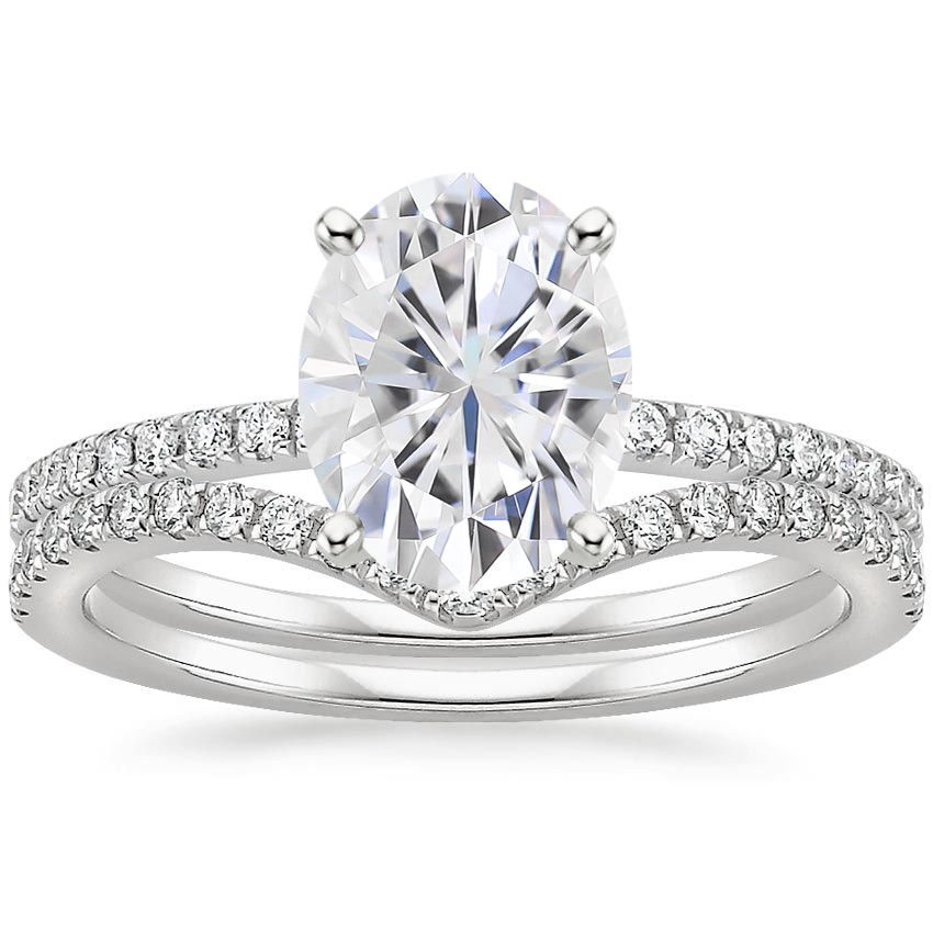 18KW Moissanite Ballad Diamond Ring (1/8 ct. tw.) with Flair Diamond Ring (1/6 ct. tw.), top view