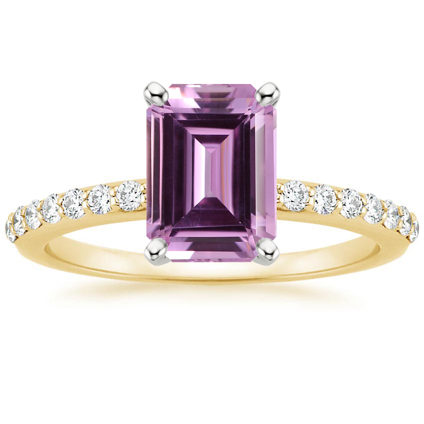 18K Yellow Gold Petite Shared Prong Half Coverage Diamond Ring, large top view