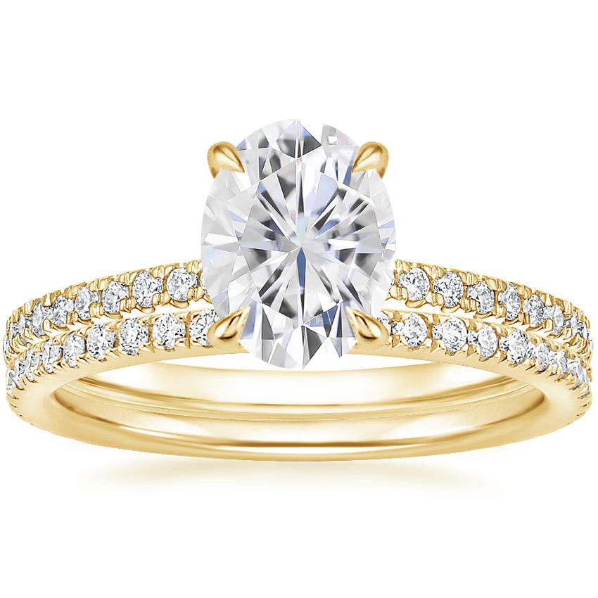 14K Yellow Gold Petite Demi Diamond Ring (1/5 ct. tw.) with Luxe Ballad Diamond Ring (1/4 ct. tw.)