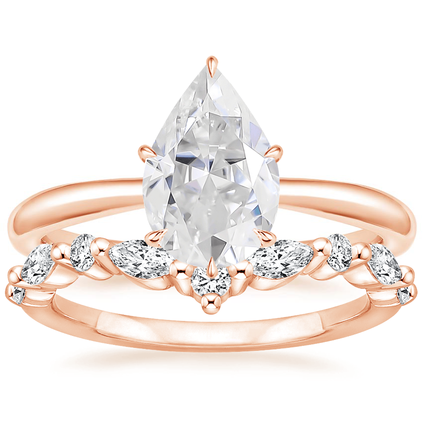 14KR Moissanite Freesia Ring with Curved Versailles Diamond Ring, top view