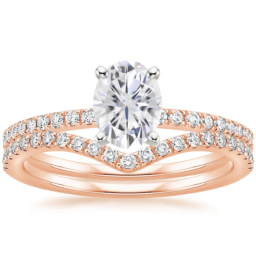 14KR Moissanite Ballad Diamond Ring (1/8 ct. tw.) with Flair Diamond Ring (1/6 ct. tw.), top view