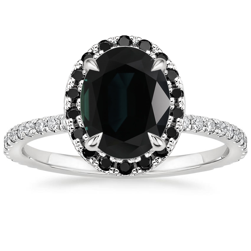 Platinum Waverly Halo Diamond Ring with Black Diamond Accents, large top view