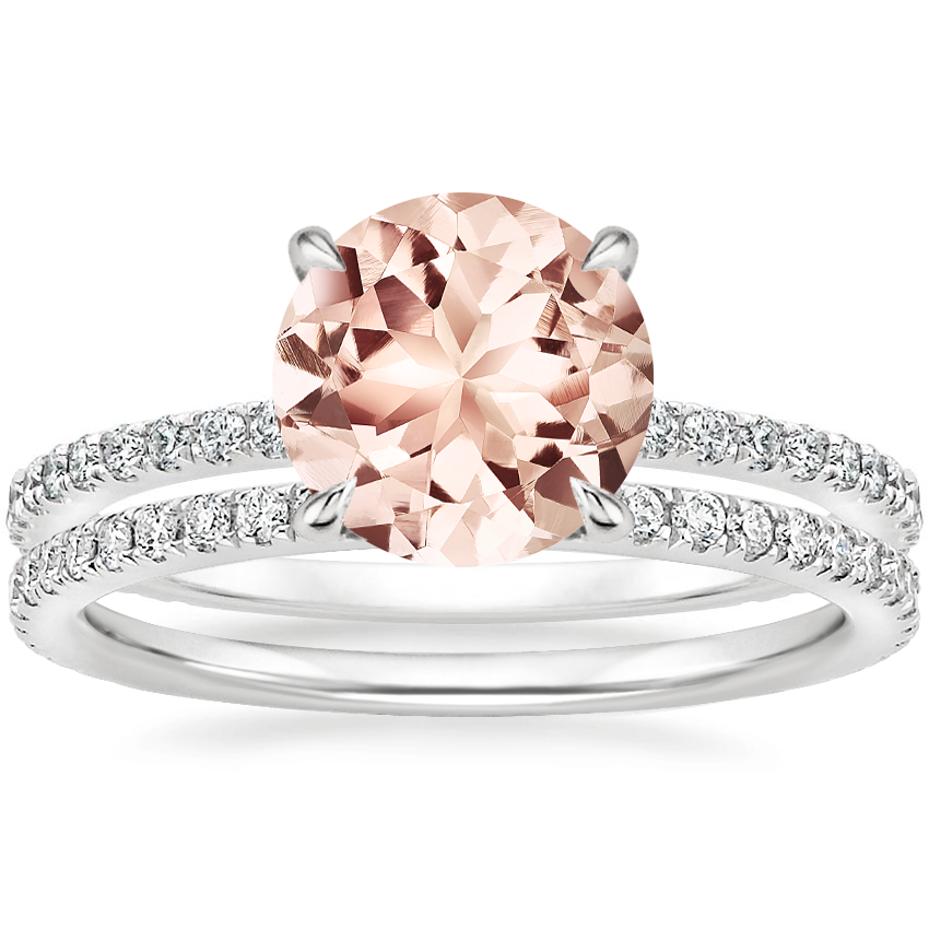 18KW Morganite Demi Diamond Ring with Luxe Ballad Diamond Ring, top view
