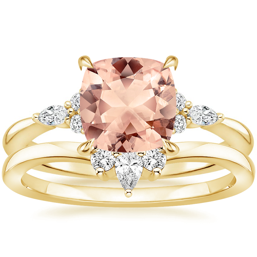 18KY Morganite Nadia Diamond Bridal Set, top view