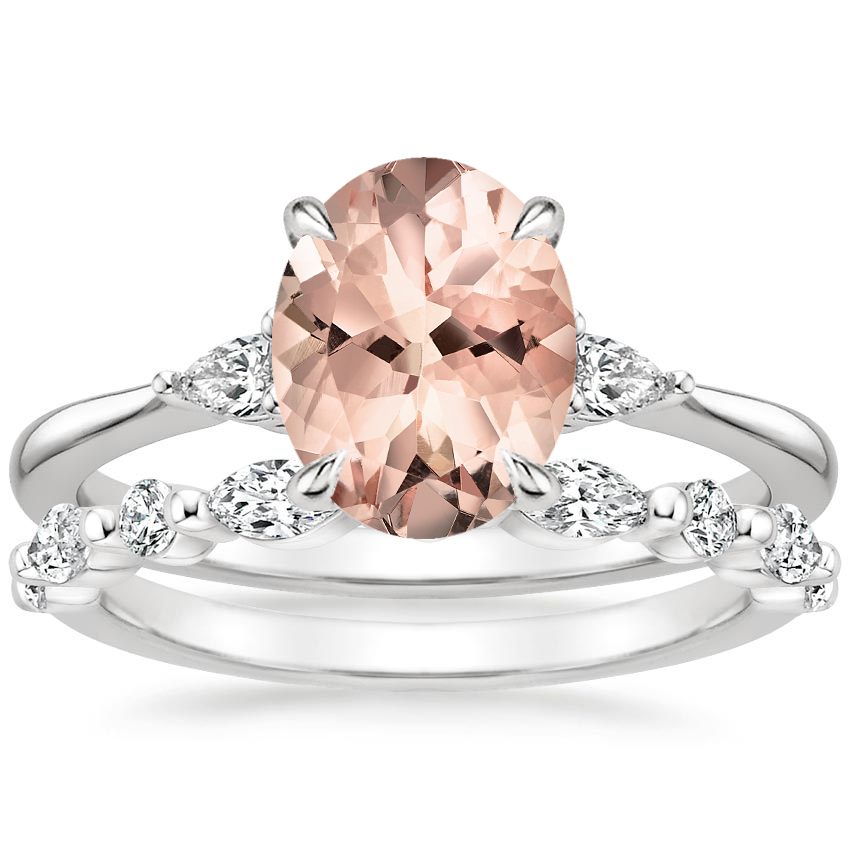 PT Morganite Aria Diamond Ring (1/10 ct. tw.) with Versailles Diamond Ring (3/8 ct. tw.), top view