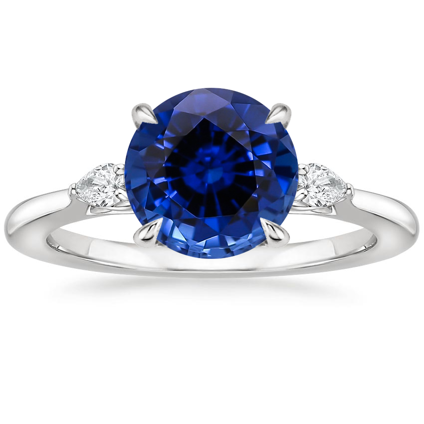 Lab Created Sapphire Perfect Fit Aria Three Stone Diamond Ring in 18K White Gold