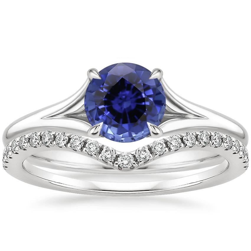 18KW Sapphire Reverie Ring with Flair Diamond Ring (1/6 ct. tw.), top view