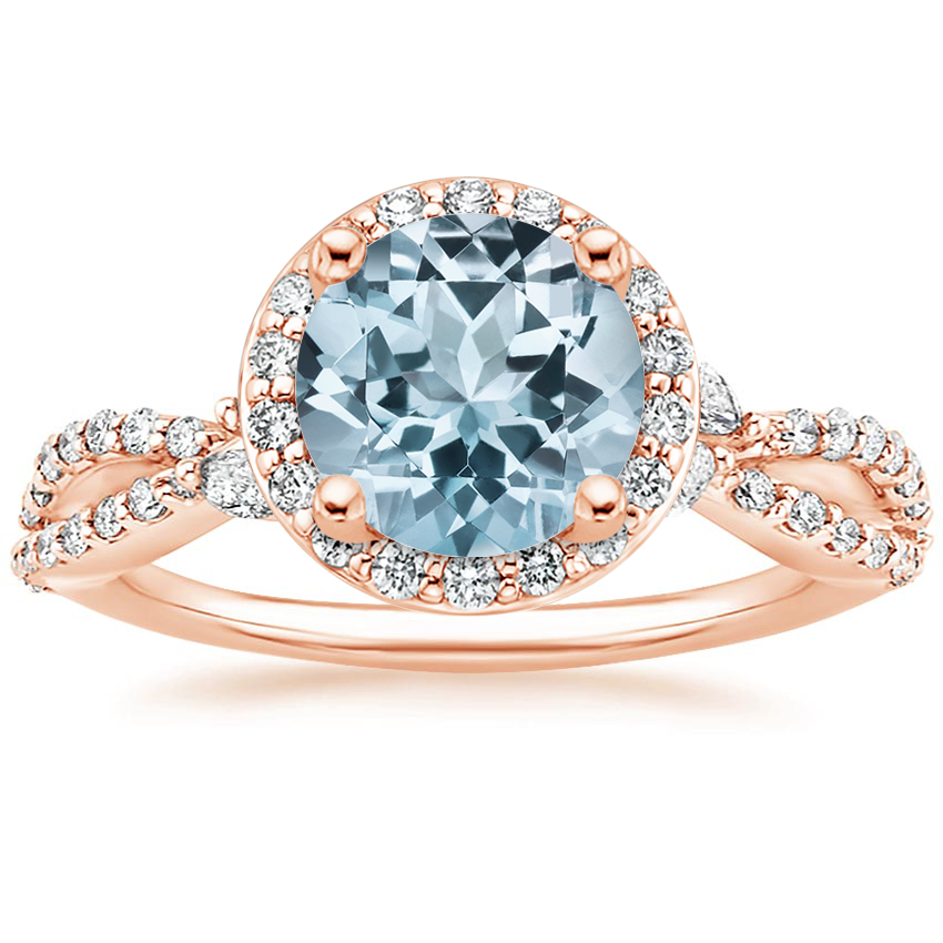 Rose Gold Aquamarine Luxe Willow Halo Diamond Ring (2/5 ct. tw.)