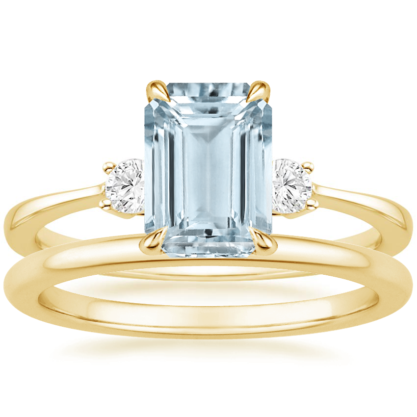 18K Yellow Gold Selene Diamond Ring 1 10 ct. tw. with Petite Comfort Fit Wedding Ring