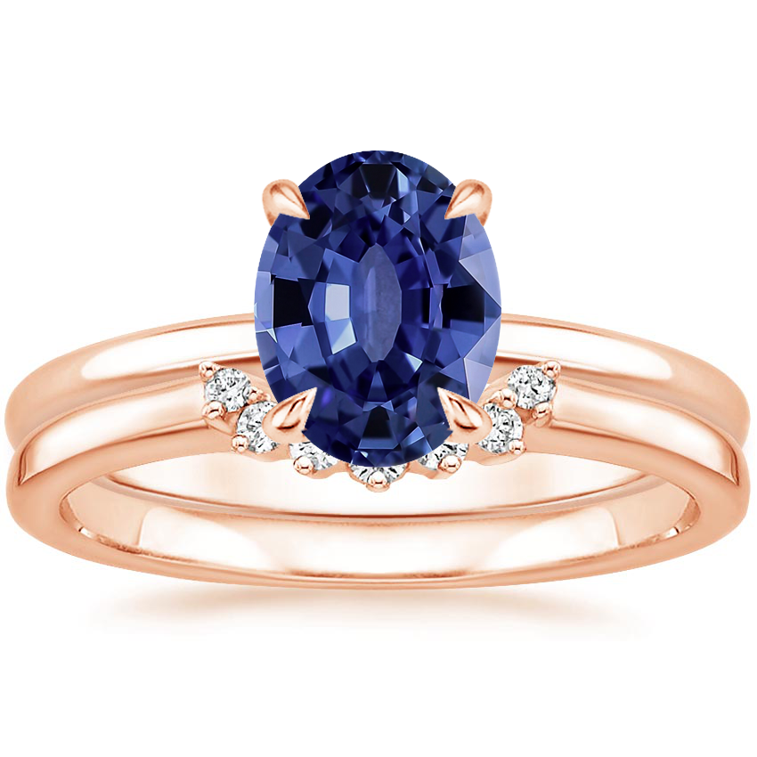14KR Sapphire Elodie Ring with Crescent Diamond Ring, top view