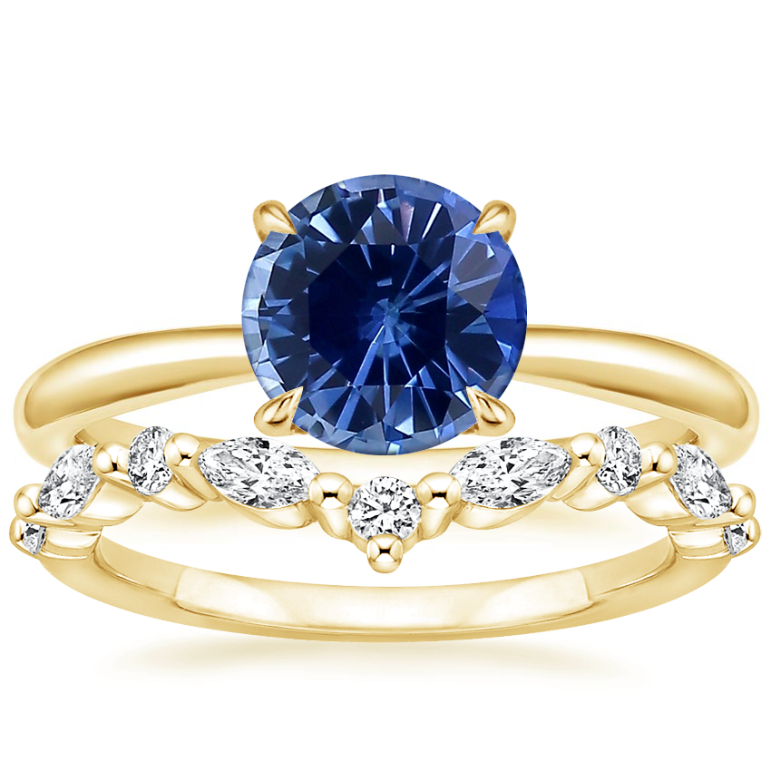 18K Yellow Gold Freesia Ring with Curved Versailles Diamond Ring