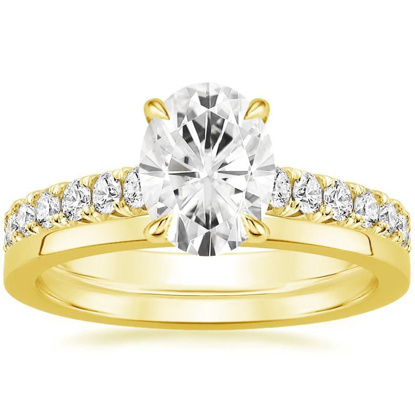 18KY Moissanite Sienna Diamond Ring (2/5 ct. tw.) with Petite Quattro Diamond Ring, top view