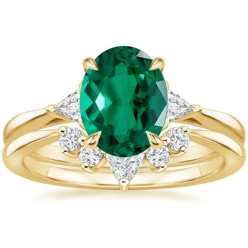 18K Yellow Gold Trillion Three Stone Diamond Engagement Ring with Hadley Contoured Diamond Ring