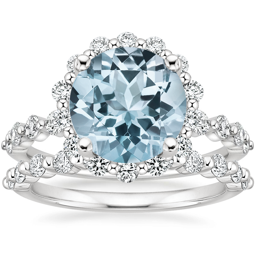 18KW Aquamarine Marseille Halo Diamond Bridal Set (3/4 ct. tw.), top view