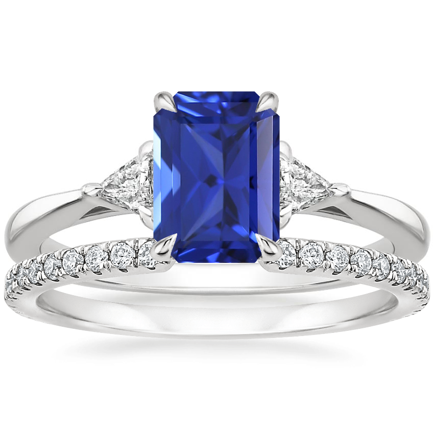 18K White Gold Trillion Three Stone Diamond Ring with Luxe Sia Diamond Open Ring (1/5 ct. tw.)